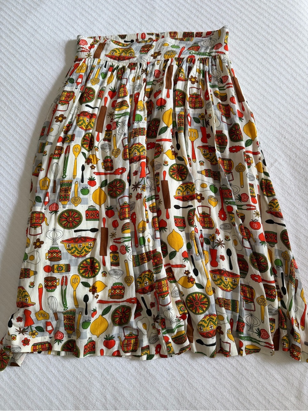 Joanie Women’s Retro Print Pleated Skirt - Colorful Kitchen Motif - Picture 1 of 6